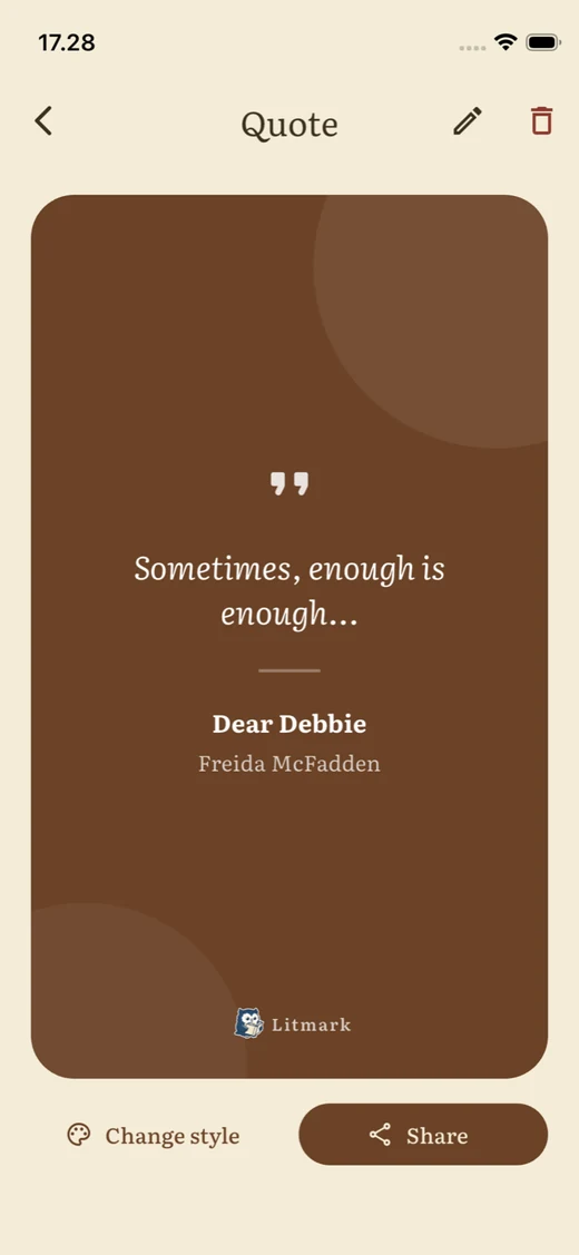 A saved quote laid out on a shareable card